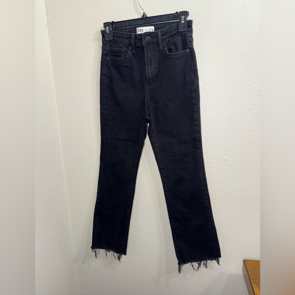 Zara high-waisted black denim jeans with a frayed hem- Size 2